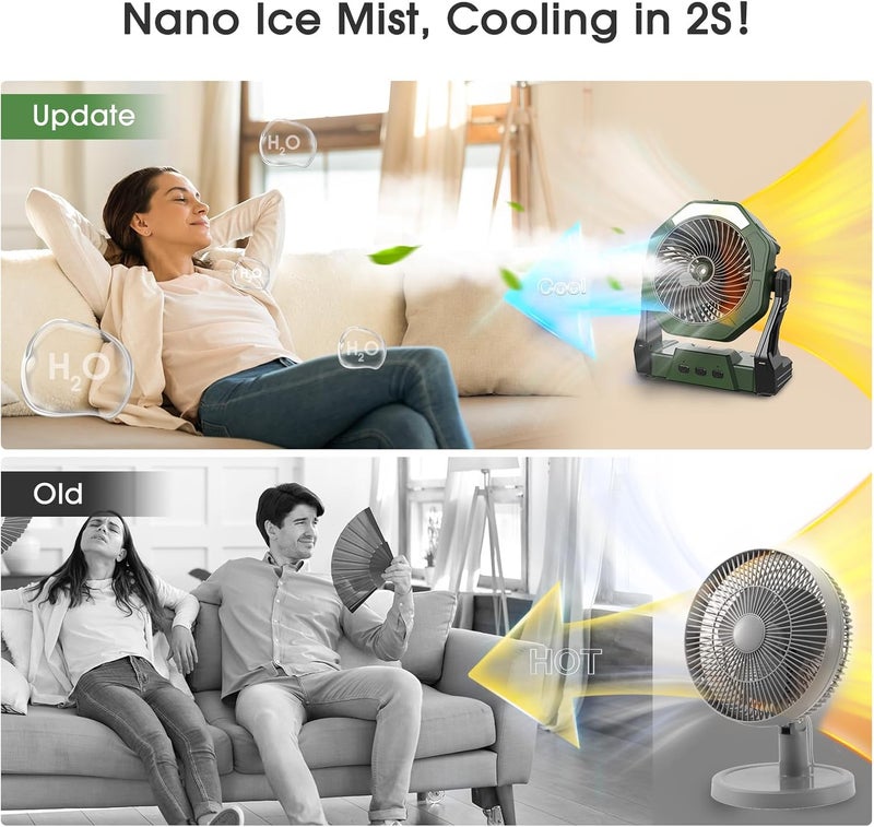 Ausic 10W Solar Fan with Mister, Misting Camping Fan with Solar Panel, Portable Outdoor Fans, 8 Inch Battery Operated Rechargeable Cooling Fans with Water Spray for Travel/Beach/Chicken Coop - Image 2